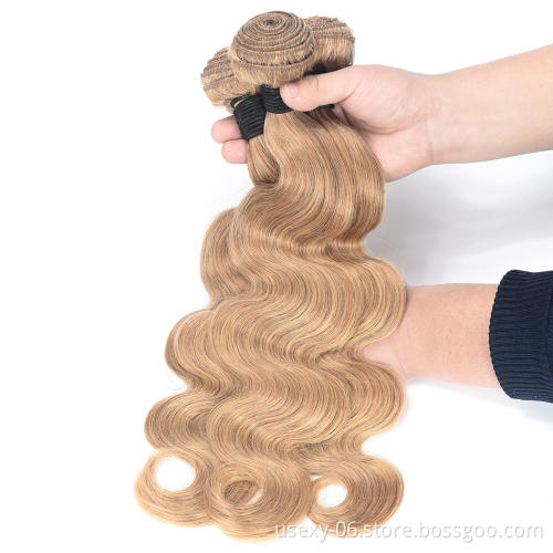 Cuticle Aligned Raw Hair Manufacturer Color 27# brazilian Body Wave Human Real Women Hair Extensions